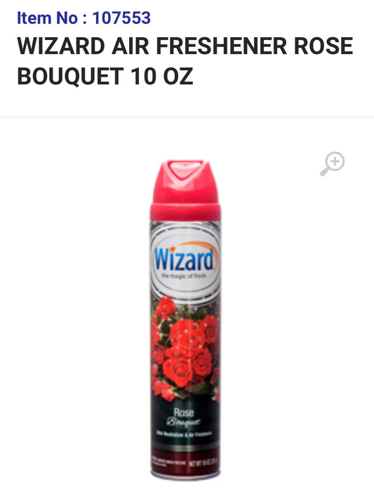 107553 WIZARD AIR FRESHENER ROSE BOUQUET 10 OZ (12/PK)