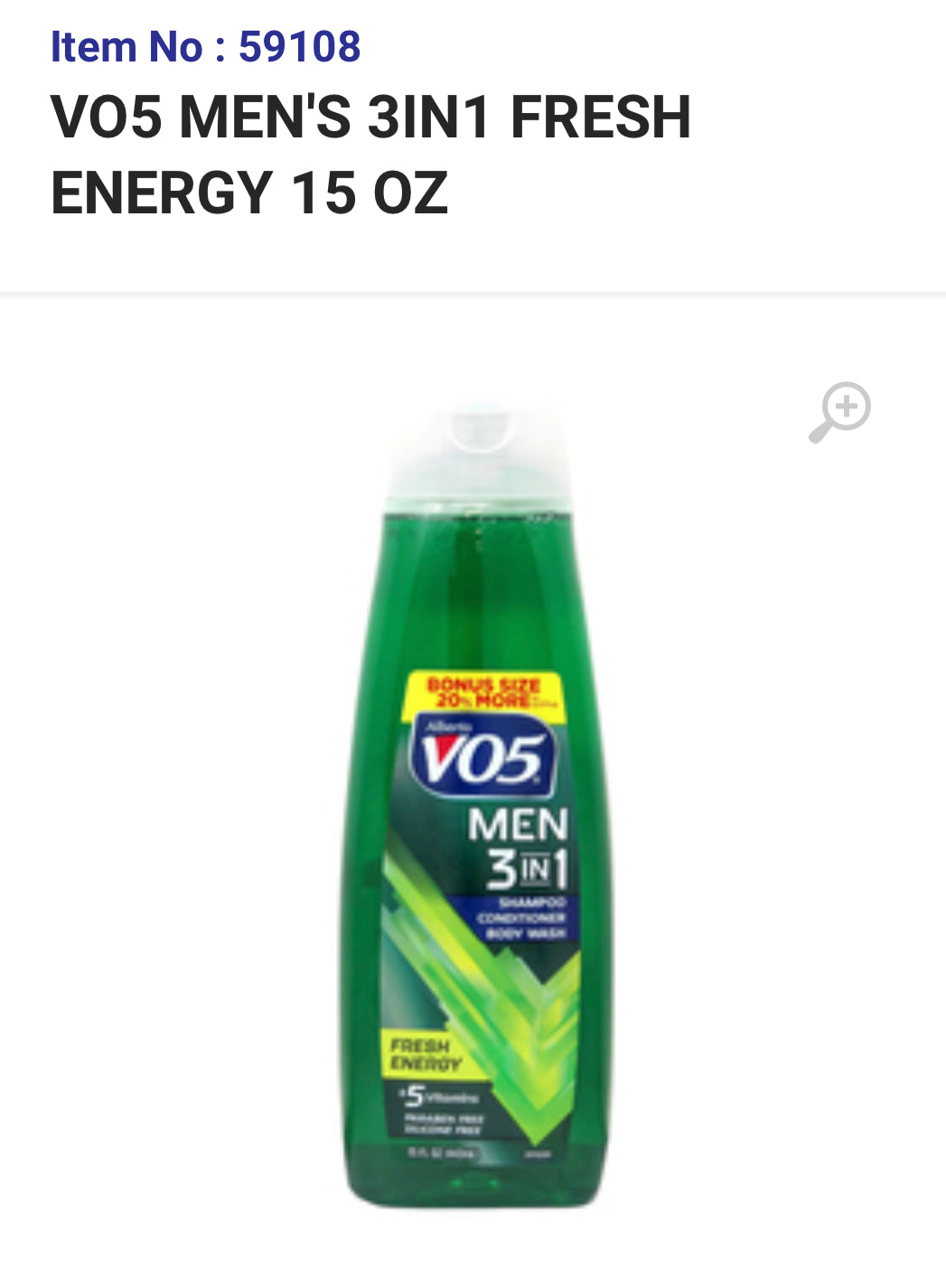 Vo5 Image 59108 VO5 MEN'S 3IN1 FRESH ENERGY 15 OZ (6) – CK Wholesale