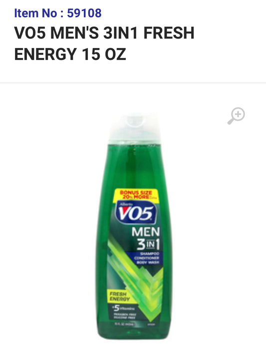 59108 VO5 MEN'S 3IN1 FRESH ENERGY 15 OZ (6/PK)