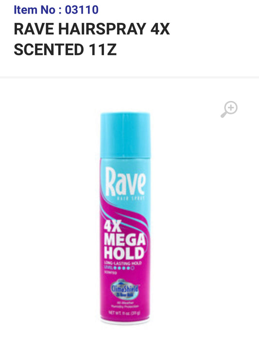 03110 RAVE HAIRSPRAY 4X SCENTED 11 OZ (12PK)