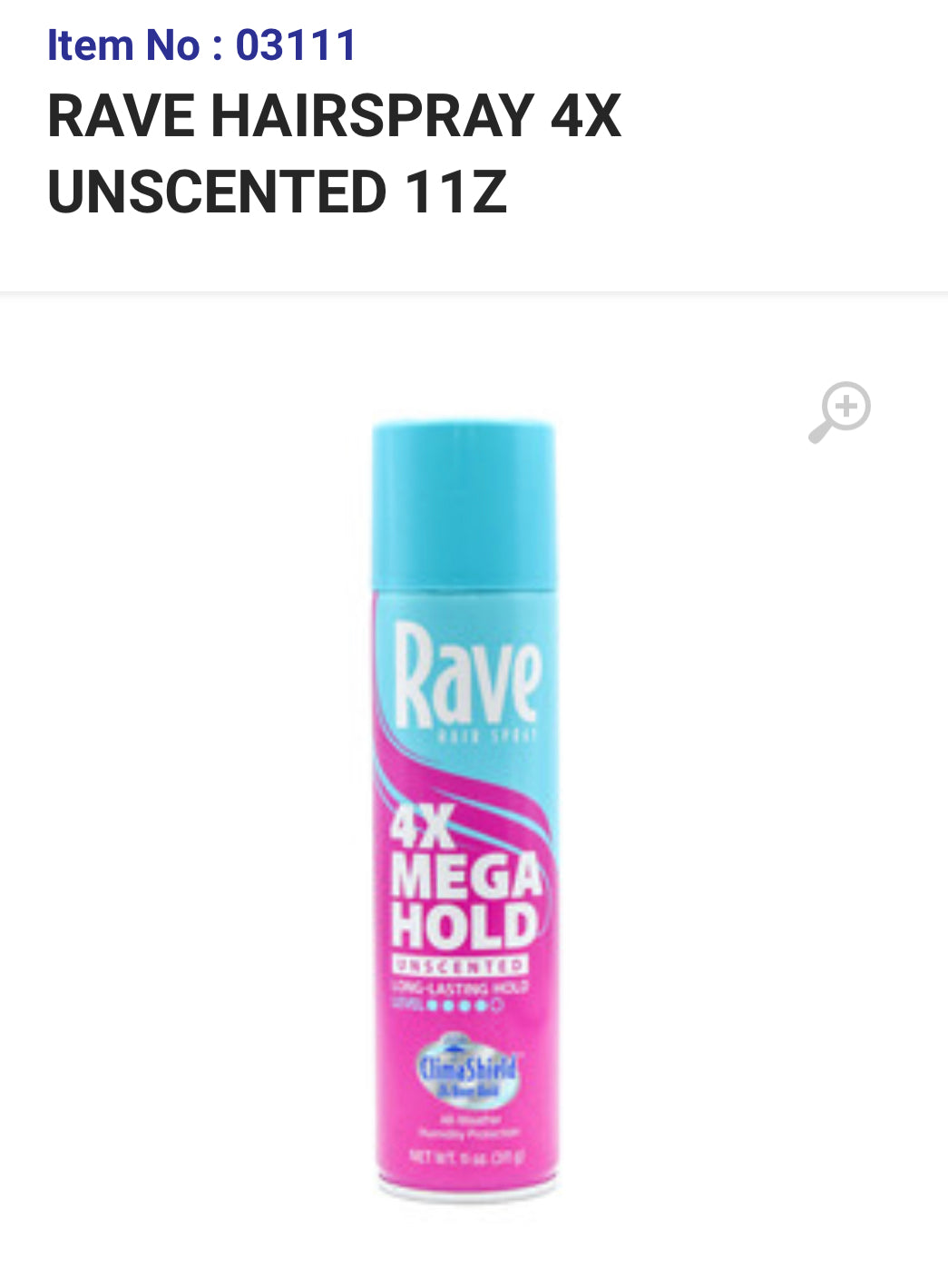 03111 RAVE HAIRSPRAY 4X UNSCENTED 11 OZ (12/PK)