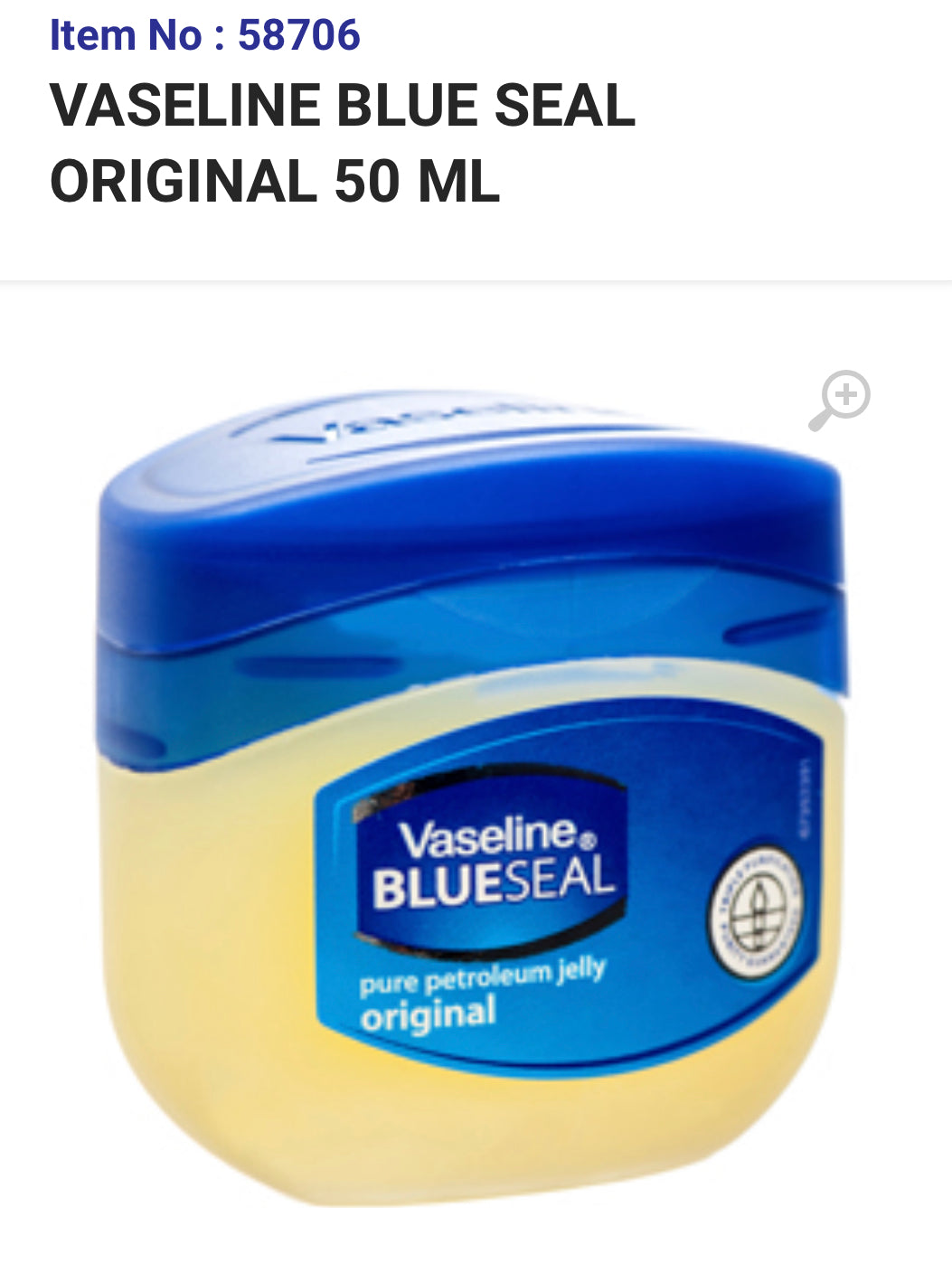 58706 VASELINE BLUE SEAL ORIGINAL 50 ML (12/PK)