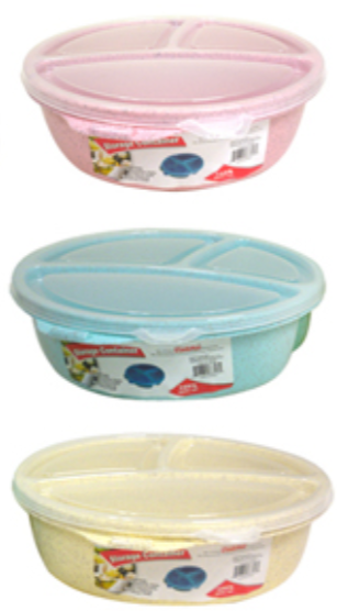 88326D 3 Section Round Food Container. (72pcs)