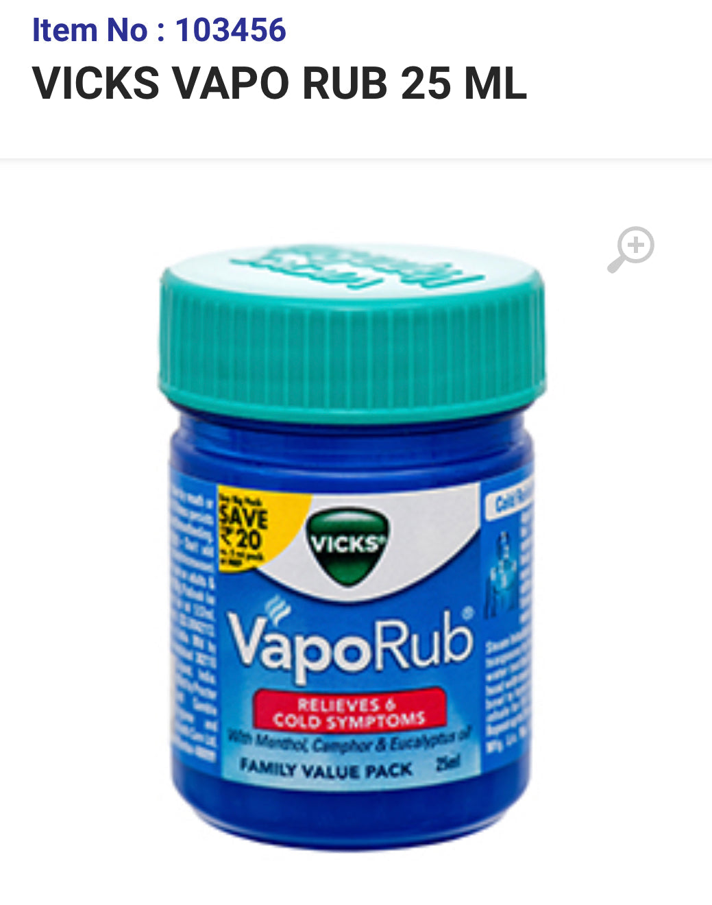 103456 VICKS VAPO RUB 25 ML (20)